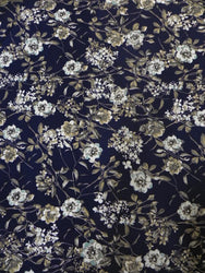 Vintage White Floral Design on Navy Polyester Bulgari Spandex Fabric