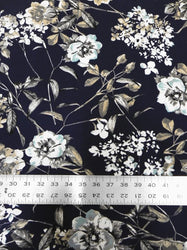 Vintage White Floral Design on Navy Polyester Bulgari Spandex Fabric