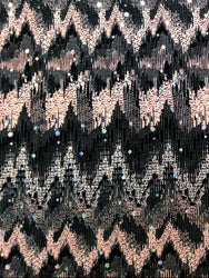 Beautiful Ikat Zigzag Pattern w/ Holographic Faux Sequins on Stretch Bodre Mini Pleat Polyester