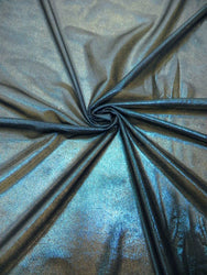 Shiny Dark Turquoise Foil on Polyester Sheer Mesh Stretch