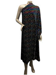 Rainbow Multicolored Swirl Foil on Black Polyester Spandex Velvet Hologram Effect Design