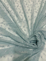Sky Blue Gorgeous Vintage Floral Embroidered Design on Triple Mesh Fabric