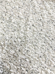 Ivory White Double-Knit Pattern with Shiny Silver Foil Stretch Polyester Spandex