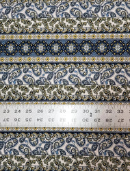 Stripped Blue Paisley Polyester Cotton Spandex Stretch Paisley Design Fabric