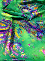 Holographic Shiny Foil Big Reptile Tie Dye Pattern on Bright Stretch Crease Nylon Spandex