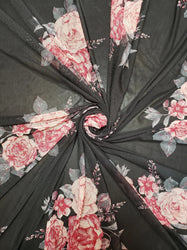 Pink Rose Floral Mesh Stretch Fabric by the Yard for Apparel, Costumes & Sewing
