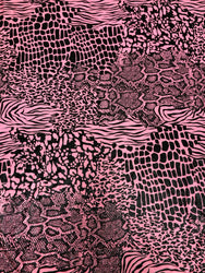 Mixed Animal Print w Clear Snake Skin Foil Fabric