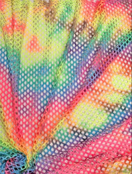 Colorful Rainbow Tie-Dye Pattern on Polyester Spandex Stretch Big Hole 0.5 Inch Diamond Mesh Fabric