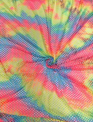 Colorful Rainbow Tie-Dye Pattern on Polyester Spandex Stretch Big Hole 0.5 Inch Diamond Mesh Fabric
