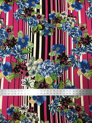 Blue Floral Striped Polyester Spandex 2-Way Stretch Fashion Fabric Yard