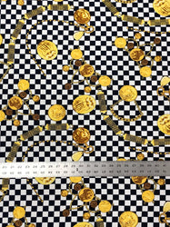 Gold Coins with Black and White Checkers Print on Polyester Spandex Stretch