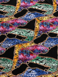 Colorful Animal Print w/ Chains on Black Polyester Spandex Fabric