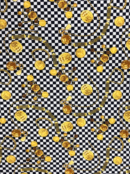 Gold Coins with Black and White Checkers Print on Polyester Spandex Stretch