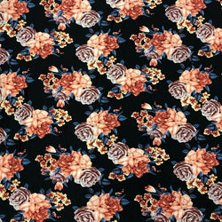 Beautiful Floral Print on Black Polyester Spandex Bulgari