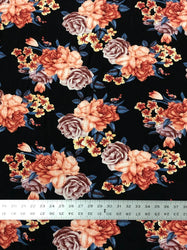 Beautiful Floral Print Black Bulgari Polyester Spandex Stretch Fabric Yard