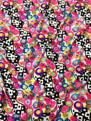 Retro Multi Color Circle Abstract Design on 4 Way Stretch Nylon Spandex Fabric
