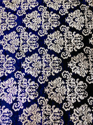 Polyester Crushed Velvet with Silver Foil Big Damask Fabric Design