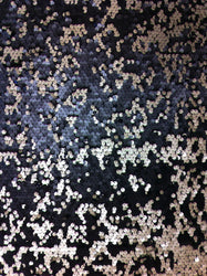 Matte Black & Ivory Reversible 6mm Sequins on Sheer Black Non-Stretch Polyester Mesh