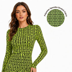 Neon Greek Key Geometric Polyester Spandex 2-Way Stretch Fashion Fabric